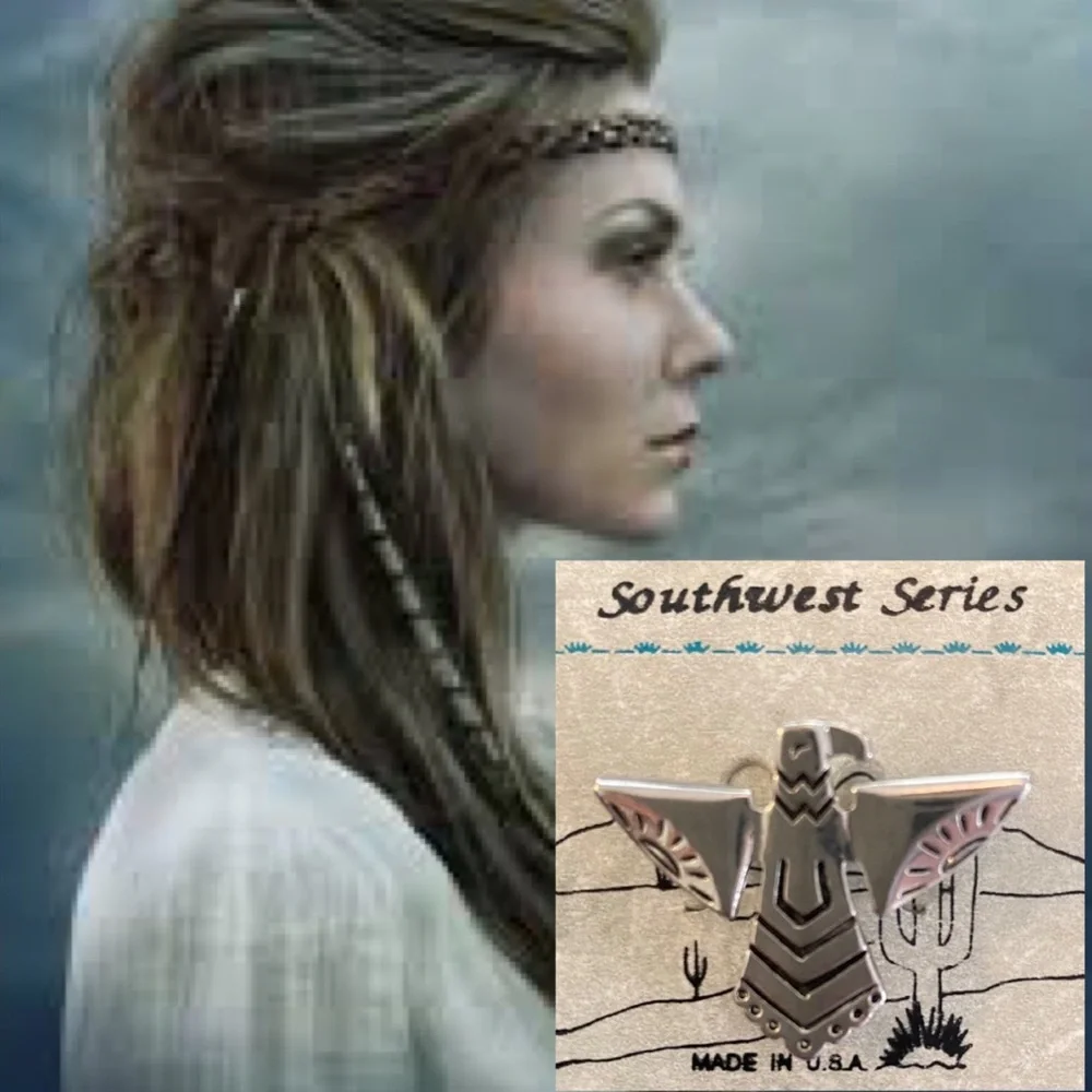 Tribal Silver Eagle Pin Brooch Southwest Native American Aztec Boho Southwestern